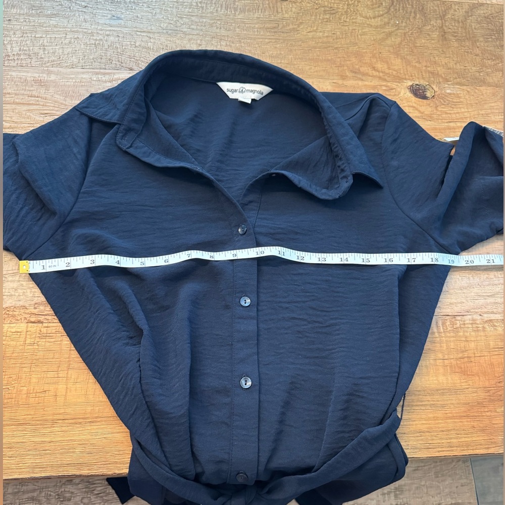 Magnolia Navy Blue size M Buttoned Shirt Dress with Notched Collar - Picture 6 of 7